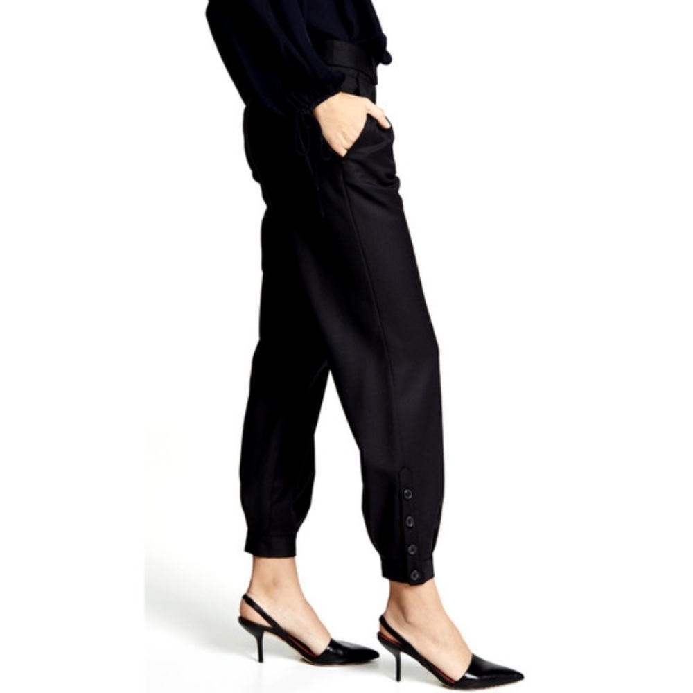 Nili Lotan | Women’s Black Bertina Pants Ankle Buttons Side Pockets Size 2